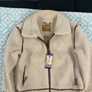 Bear Paw Cream Teddy Jacket with Brown Trim